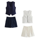 Conjunto Feminino em Alfaiataria Chic - Colete e Shorts no Linho