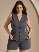 Conjunto Feminino em Alfaiataria - Colete e Shorts no Linho (Compre 1 Leve 2)