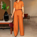 Conjunto Feminino Casual Camisa Cropped e Calça Pantalona - Essenza