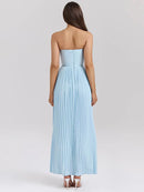 Vestido Longo Sem Alças com Saia Plissada - Essenza