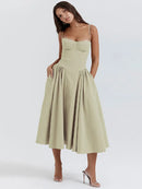 Vestido Midi Evasê com Alças Finas Feminino -Essenza