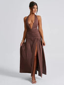 Vestido Maxi com Fenda Lateral e Decote Profundo Elegancy - Essenza