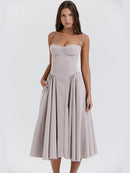 Vestido Midi Evasê com Alças Finas Feminino -Essenza