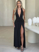 Vestido Maxi com Fenda Lateral e Decote Profundo Elegancy - Essenza