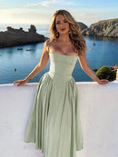 Vestido Midi Evasê com Alças Finas Feminino -Essenza