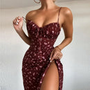 Vestido Midi Floral Feminino com Fenda e Alças Finas Elantra - Essenza