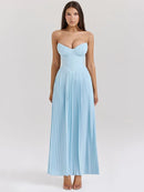 Vestido Longo Sem Alças com Saia Plissada - Essenza