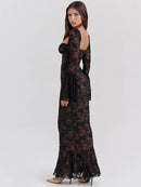 Vestido Longo de Renda com Manga Flare e Ajuste Colado - Essenza