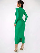 Vestido Midi Justo com Drapeado e Manga Longa Feminino - Essenza