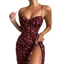 Vestido Midi Floral Feminino com Fenda e Alças Finas Elantra - Essenza