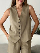 Conjunto Feminino em Alfaiataria - Colete e Shorts no Linho  - Essenza
