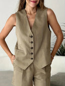 Conjunto Feminino em Alfaiataria - Colete e Shorts no Linho (Compre 1 Leve 2)