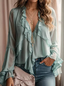 Blusa Feminina com Babados e Decote V - Germana - Essenza