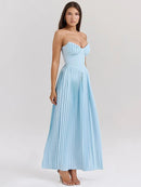 Vestido Longo Sem Alças com Saia Plissada - Essenza