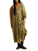 Vestido Longo Boho Bordado com Mangas Bufantes –  Essenza