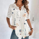 Blusa Social Feminina com Bordado Vazado e Estampa Floral - Essenza