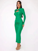 Vestido Midi Justo com Drapeado e Manga Longa Feminino - Essenza