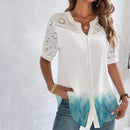 Blusa Social Feminina com Bordado Vazado e Estampa Floral - Essenza