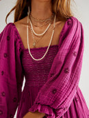 Vestido Longo Boho Bordado com Mangas Bufantes –  Essenza