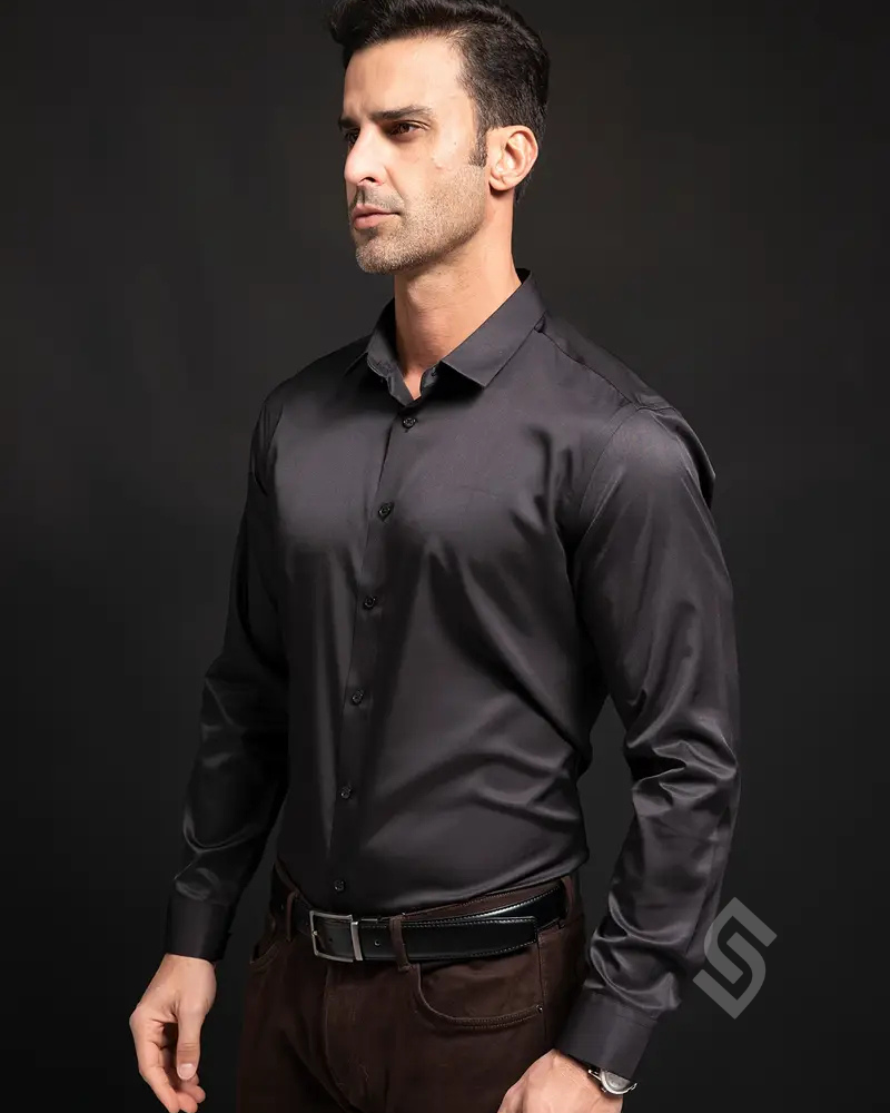 Camisa Social Manga Longa de Seda em Gelo - Offertaza