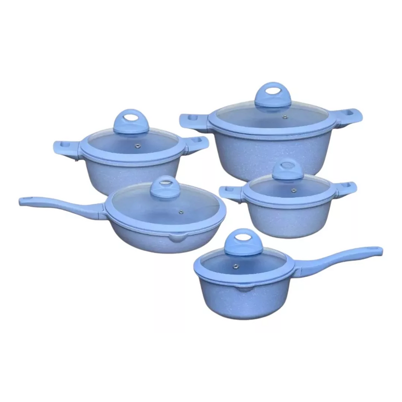 Jogo de Panelas 5 Peças Revestido em Cerâmica Granito Antiaderente – Ideal para Todos os Fogões