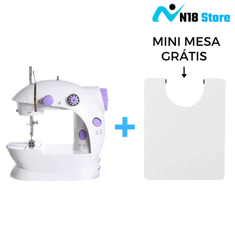 Mini Máquina Portátil Elétrica c/ Costura Reta Bivolt 110v/220v + MINI MESA EXTENSORA GRÁTIS
