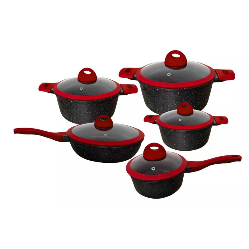 Jogo de Panelas 5 Peças Revestido em Cerâmica Granito Antiaderente – Ideal para Todos os Fogões