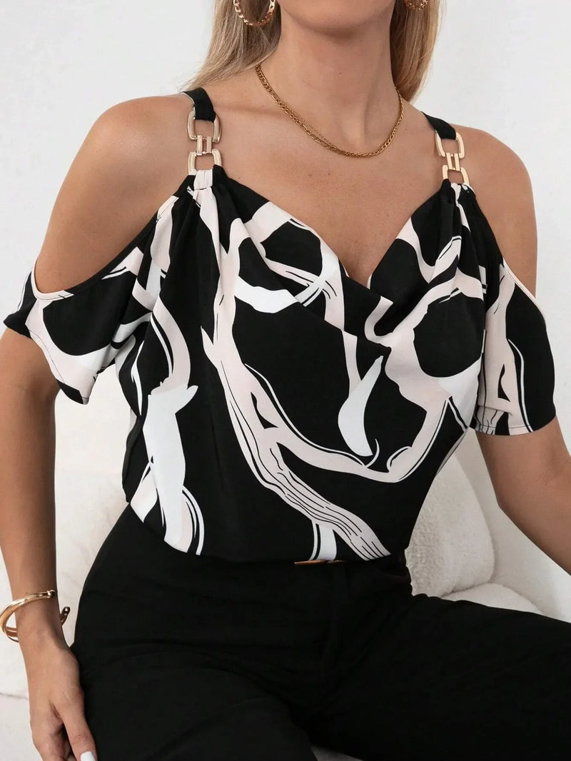 Blusa Estampada com Ombro Vazado -  Essenza