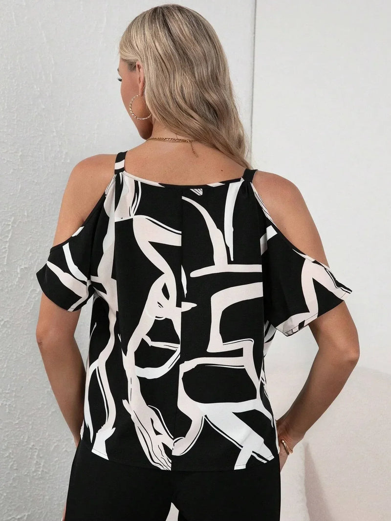 Blusa Estampada com Ombro Vazado -  Essenza