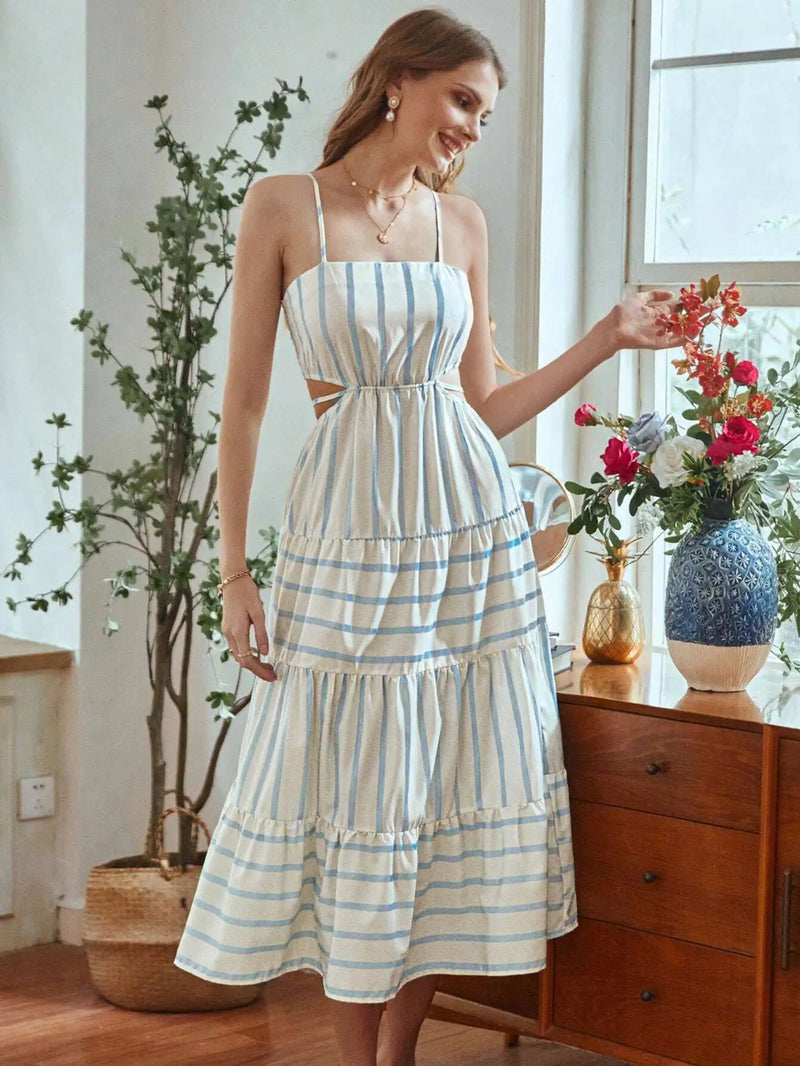 Vestido Midi Listrado Feminino Beira Mar - Essenza