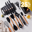 Conjunto de 19 Utensílios de Silicone com Facas e Tábua