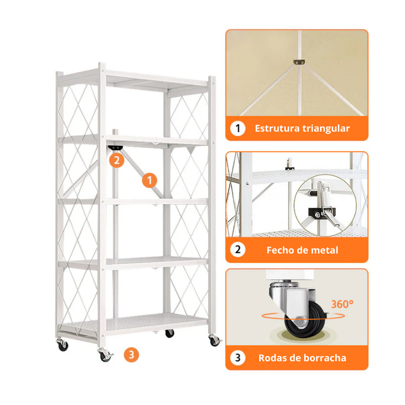 Estante Dobrável 5 Andares Kizzar – Praticidade e Estilo + Compre 1 Leve 2 + Frete Grátis