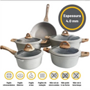 Jogo de Panelas 5 Peças Revestido em Cerâmica Granito Antiaderente – Ideal para Todos os Fogões