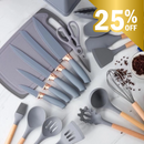 Conjunto de 19 Utensílios de Silicone com Facas e Tábua