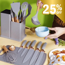 Conjunto de 19 Utensílios de Silicone com Facas e Tábua