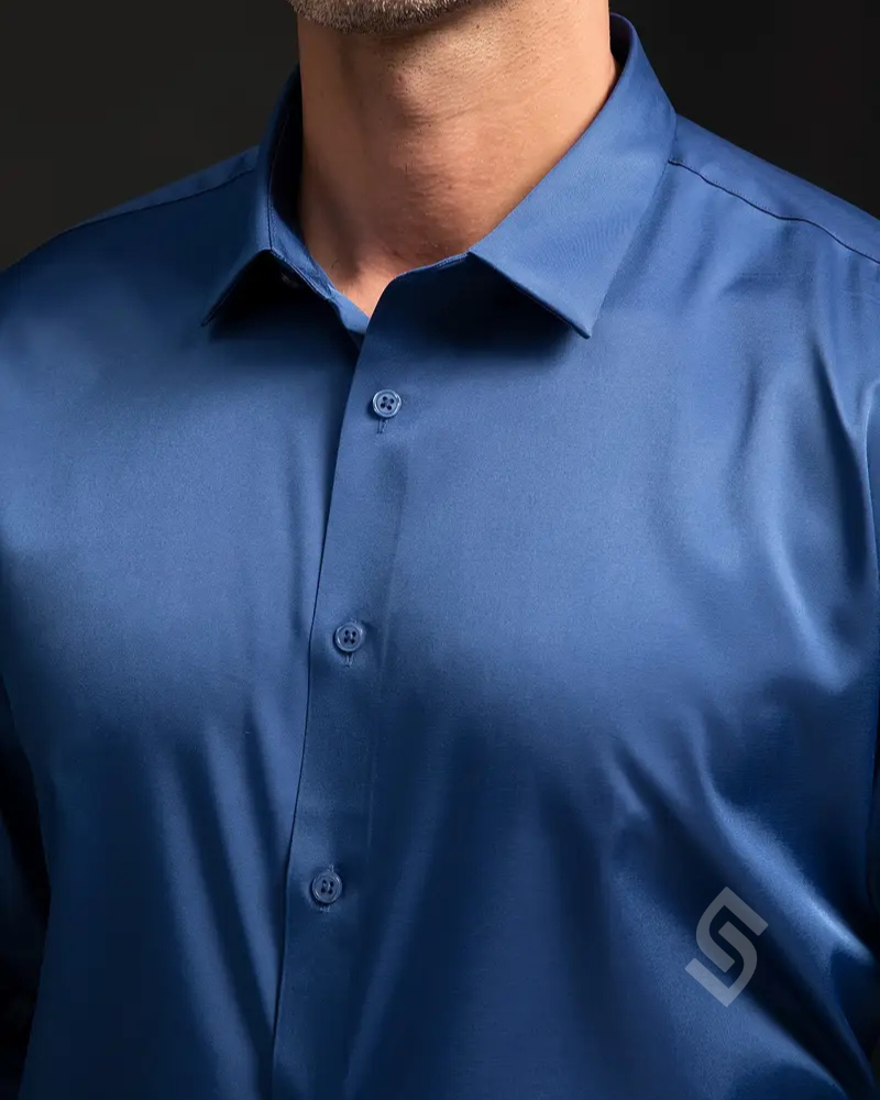 Camisa Social Manga Longa de Seda em Gelo - Offertaza