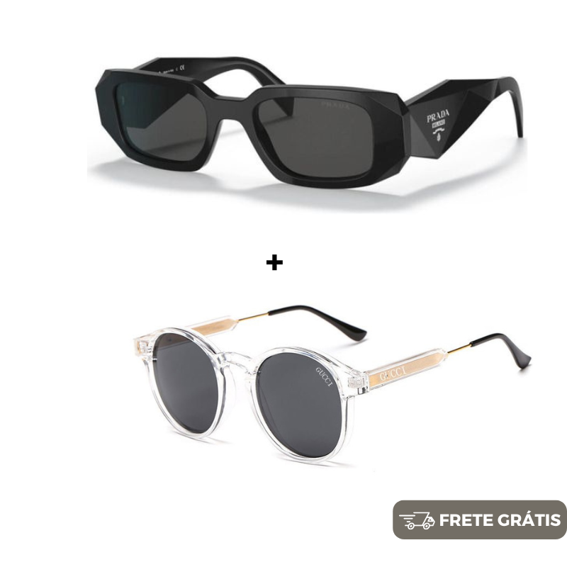 JANEIRO BLACK - 2 Óculos Unissex - Gucci | Prada - COMPRE 1 LEVE 2
