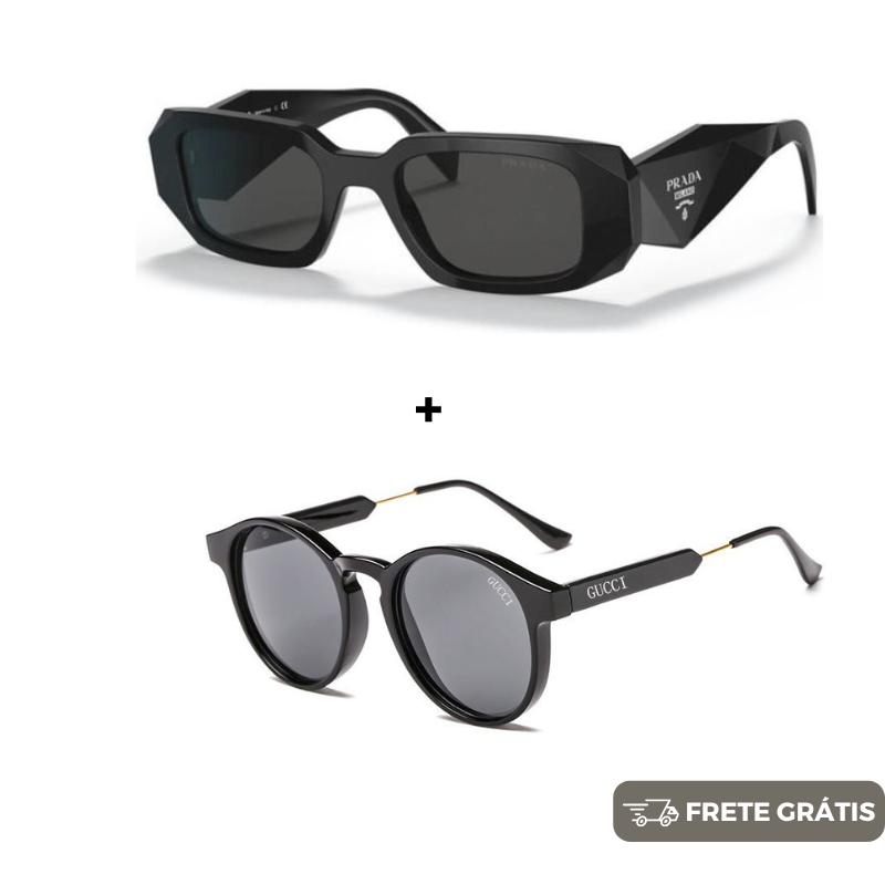 JANEIRO BLACK - 2 Óculos Unissex - Gucci | Prada - COMPRE 1 LEVE 2