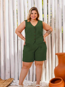 Conjunto Feminino em Alfaiataria - Colete e Shorts no Linho (Compre 1 Leve 2)