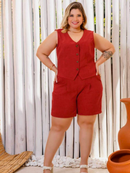 Conjunto Feminino em Alfaiataria - Colete e Shorts no Linho (Compre 1 Leve 2)
