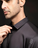 Camisa Social Manga Longa de Seda em Gelo - Offertaza