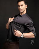 Camisa Social Manga Longa de Seda em Gelo - Offertaza