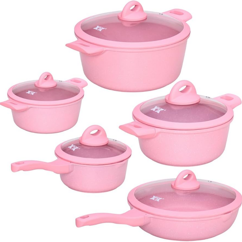 Jogo de Panelas 5 Peças Revestido em Cerâmica Granito Antiaderente – Ideal para Todos os Fogões