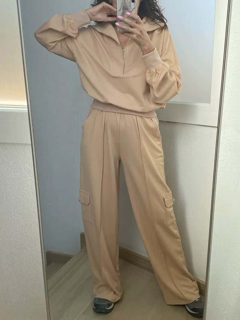 Conjunto Feminino Moletom com Calça Cargo e Blusa de Zíper - Essenza