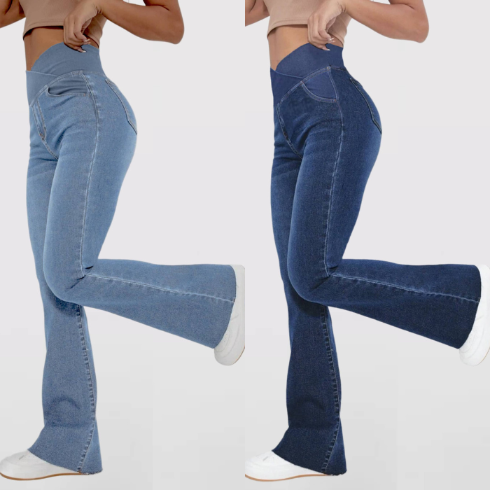 Leve mais uma Calça Jeans de Cintura Alta Cruzada - Por apenas