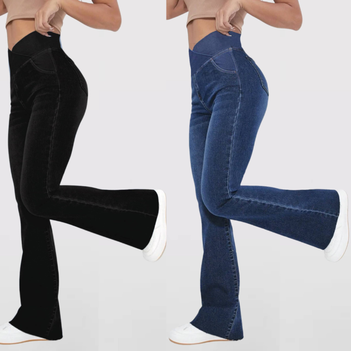 Leve mais uma Calça Jeans de Cintura Alta Cruzada - Por apenas