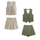 Conjunto Feminino em Alfaiataria Chic - Colete e Shorts no Linho