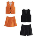 Conjunto Feminino em Alfaiataria - Colete e Shorts no Linho (Compre 1 Leve 2)