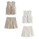 Conjunto Feminino em Alfaiataria Chic - Colete e Shorts no Linho