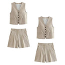 Conjunto Feminino em Alfaiataria Chic - Colete e Shorts no Linho
